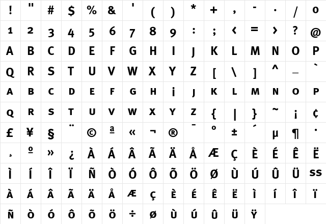 MetaBoldTurk Caps  glyph index