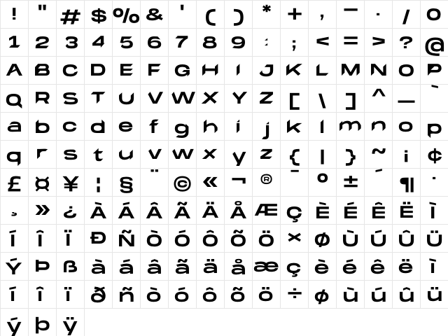 Massedi Regular  glyph index