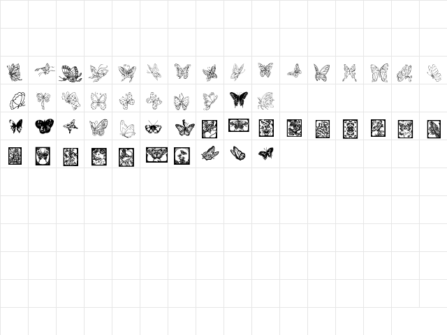 LSButterflies Regular  glyph index