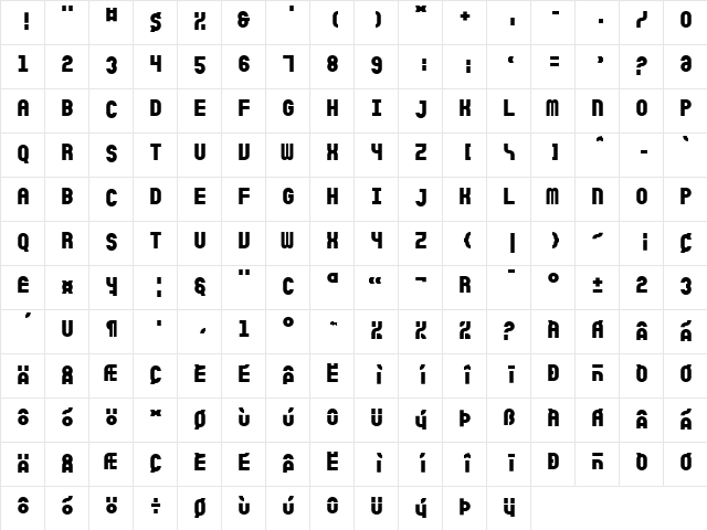 Sicret Mono PERSONAL Bold  glyph index