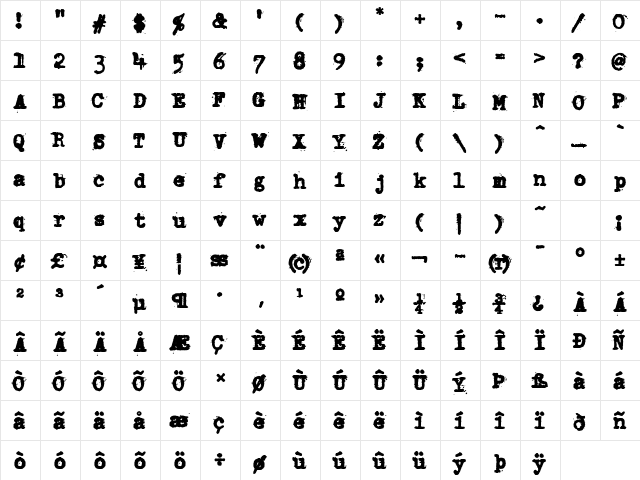 Schmutz ICG Clogged Regular  glyph index