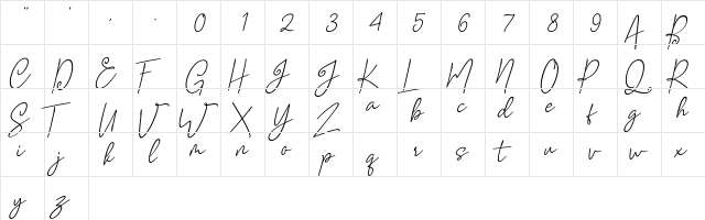 Mellati Regular  glyph index