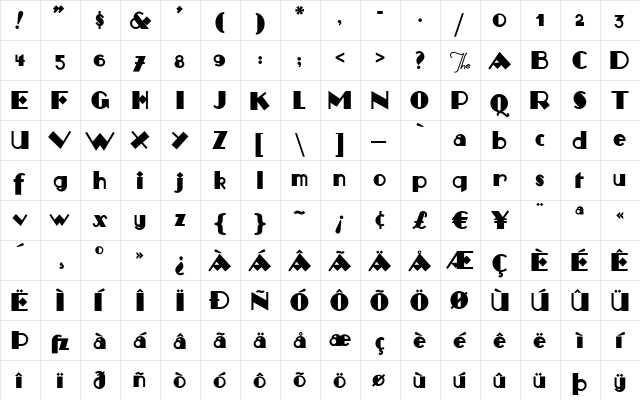 Monkey-Fingers Regular  glyph index