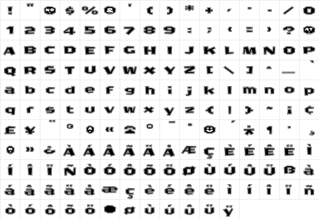 CrashBangWallop Contoured  glyph index
