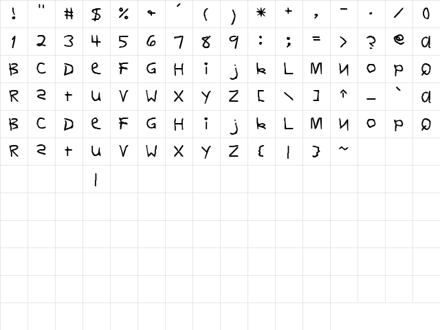 Lunacy 1 Regular  glyph index