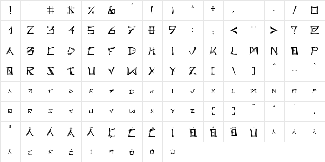 BushidoType Regular  glyph index