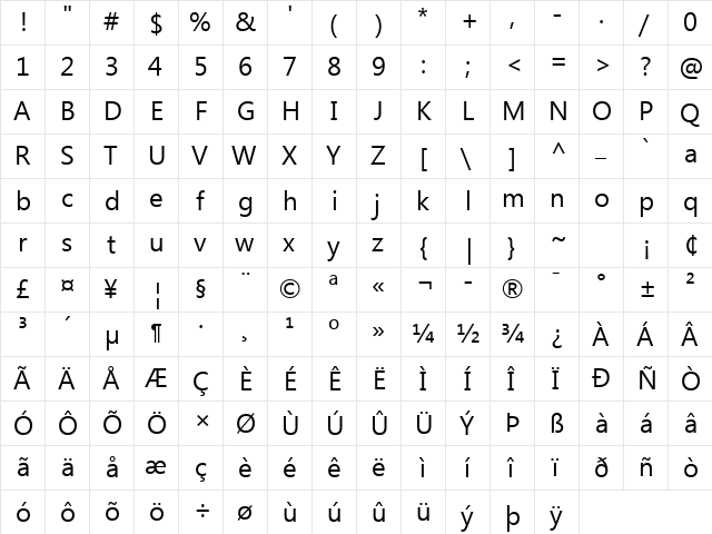 Ebrima Normal  glyph index