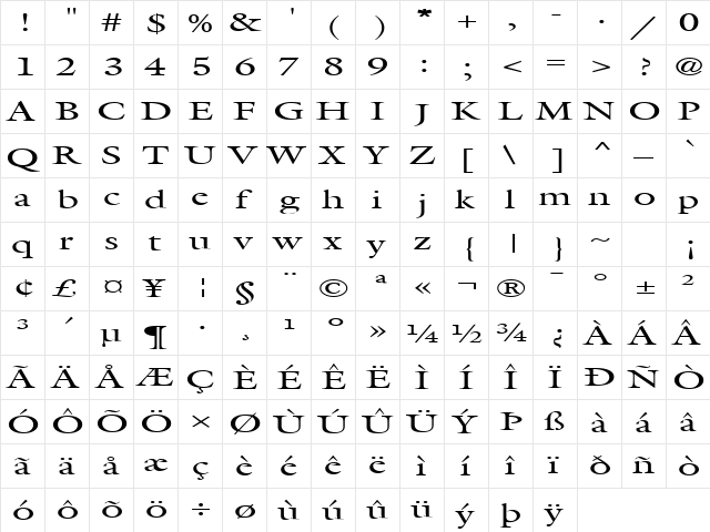 FZ ROMAN 25 EX Normal  glyph index
