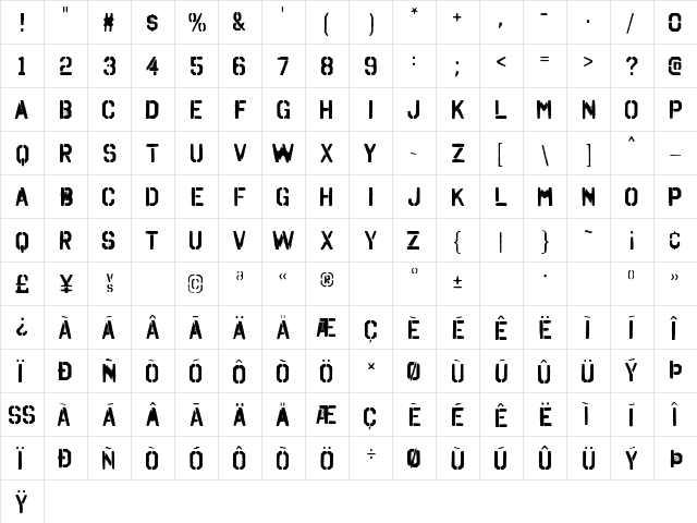 Octin Spraypaint A Bold  glyph index