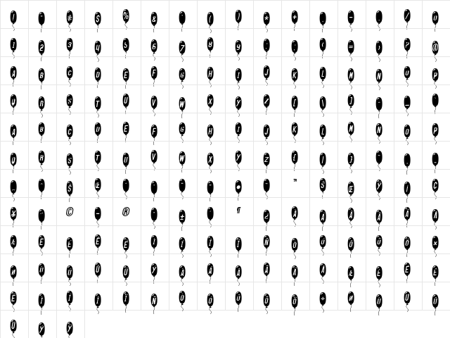 SF Balloons Thin Italic  glyph index