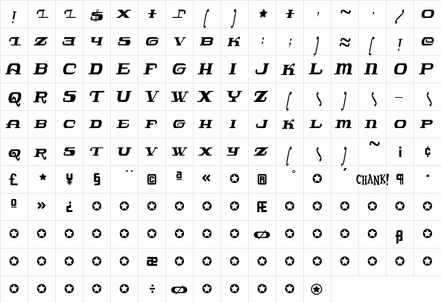 Javatronic Regular  glyph index