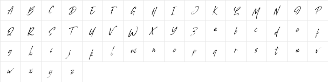 Monday Vacation Italic Script  glyph index