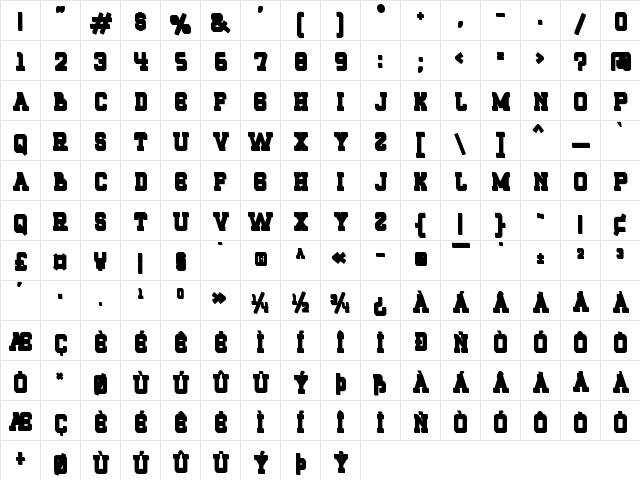 ROQUERO Extrude Bold  glyph index