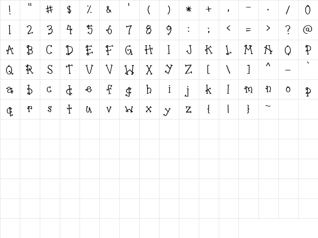 CK Quirky Regular  glyph index