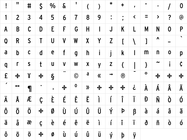 Interstate RegularCondensed  glyph index
