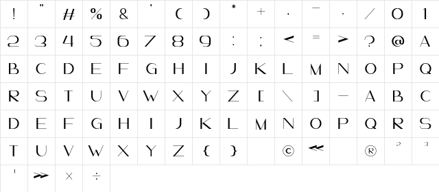 LeanderDemo Regular  glyph index