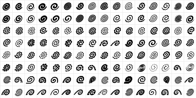 Altemus SpiralsBoldItalic  glyph index