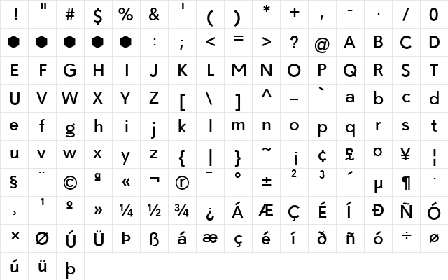 Paloseco Medium  glyph index