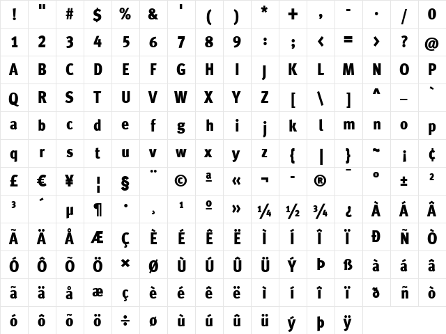 MetaCond Black  glyph index