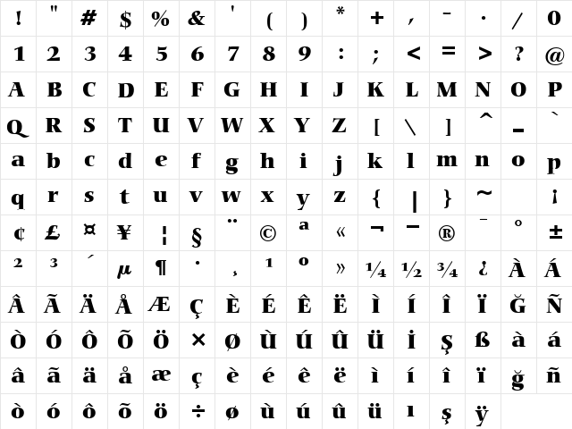 00230 Regular  glyph index