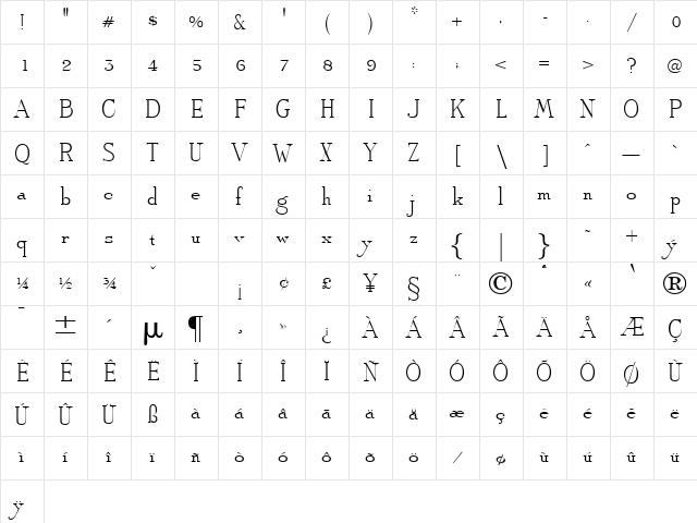 Arbiter DB Regular  glyph index