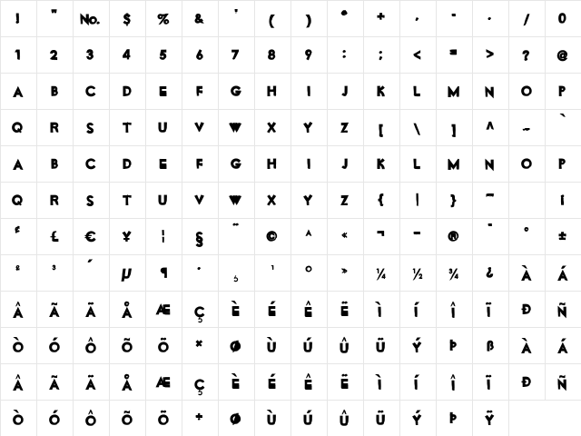 MotorOil Regular  glyph index
