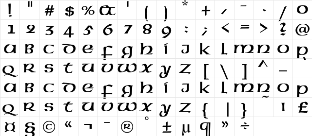MegenC Regular  glyph index