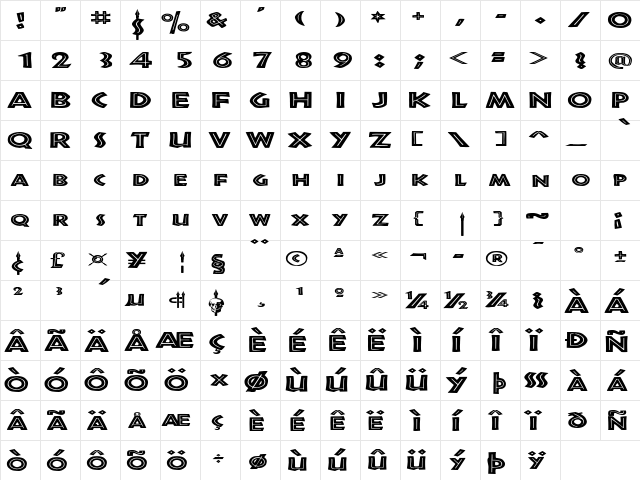 ShakazuleExtended Regular  glyph index