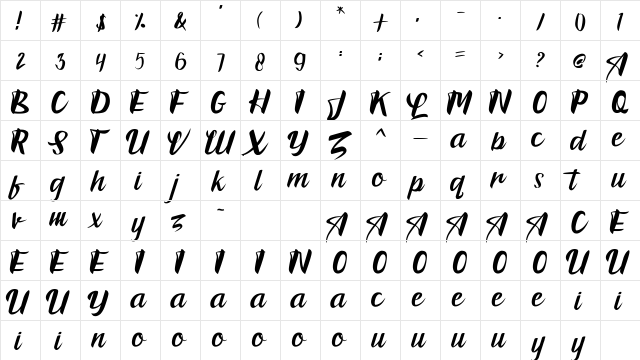 Bradles Regular  glyph index
