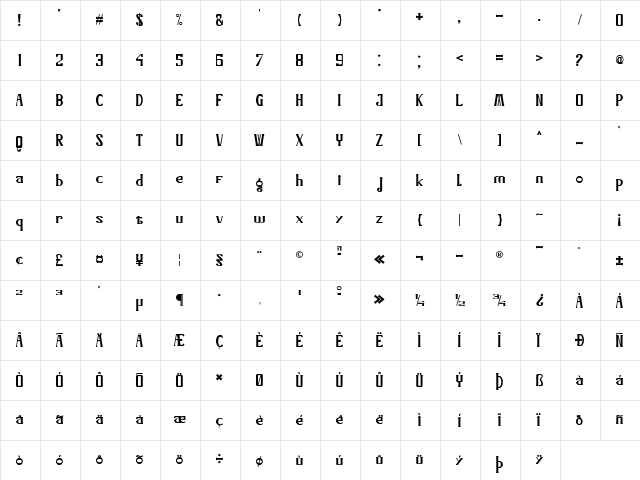 Bonnitta Regular  glyph index