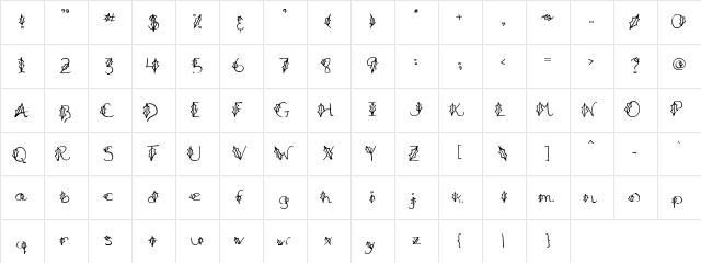 Holly regular  glyph index