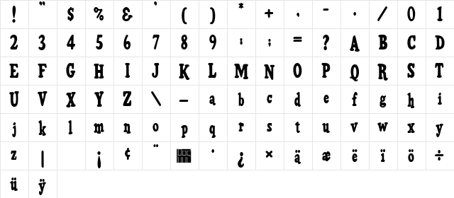 HFF Pure Vain Regular  glyph index