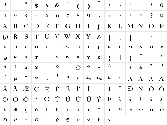 LucianardSC Regular  glyph index