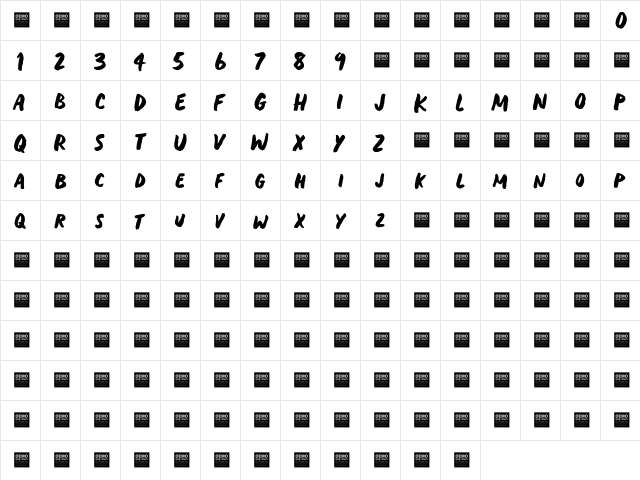 Heavy Trip - Demo Regular  glyph index