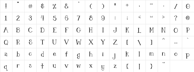 DJ Finch Stick Regular  glyph index
