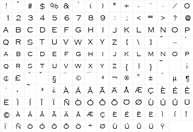 Conga Normal  glyph index
