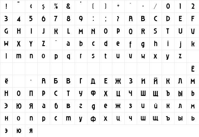 DG_RoslynGothic Normal  glyph index