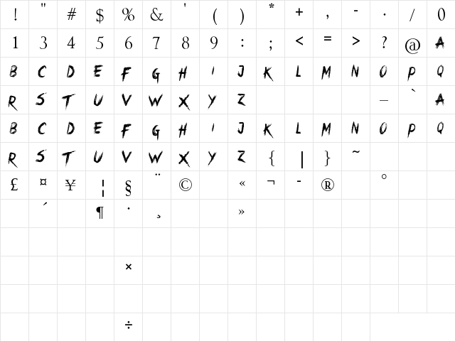 Crimes Times Six Regular  glyph index