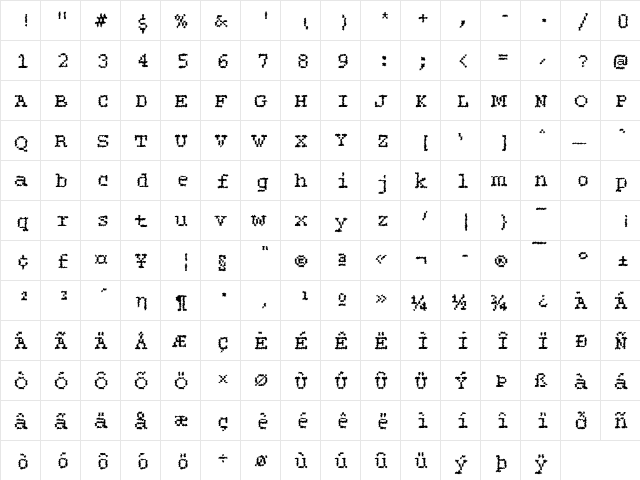 DTCRoughM28 Regular  glyph index
