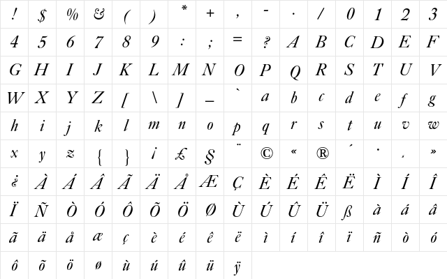 Caslon Four Seventy One BQ Regular  glyph index