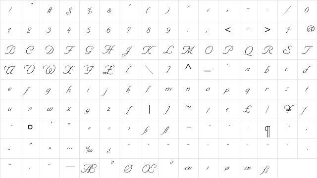 ByronLight Regular  glyph index