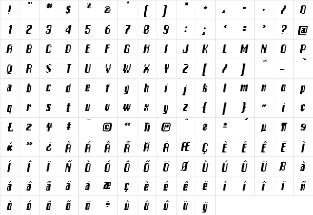 Matica SupernormalOblique  glyph index