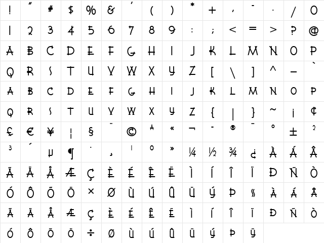 WigwamNF Regular  glyph index