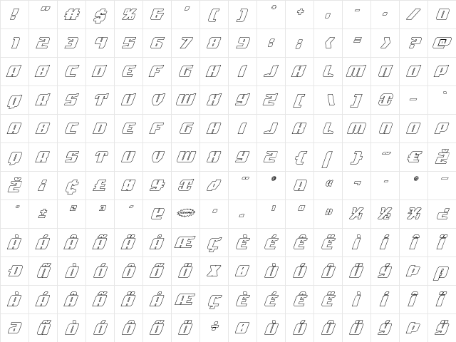Spartaco Outline Regular  glyph index