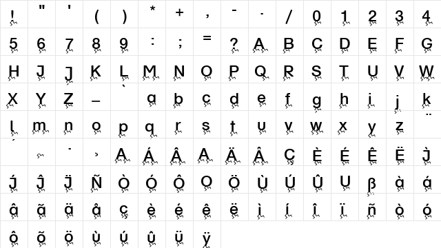 RunningLetters Regular  glyph index