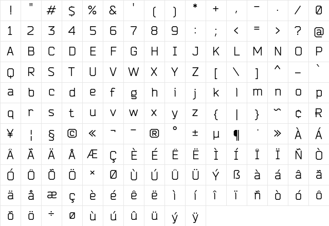 Bender Regular  glyph index