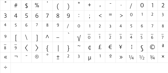 Lisboa Sans Expert Light Regular  glyph index