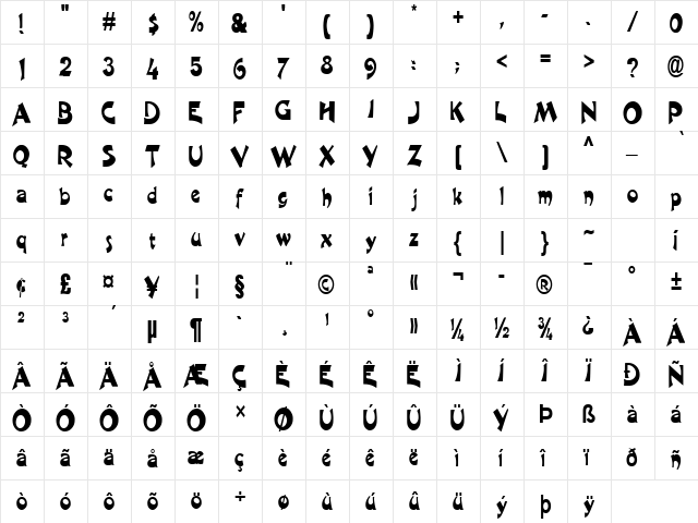 Crane-Condensed Normal  glyph index