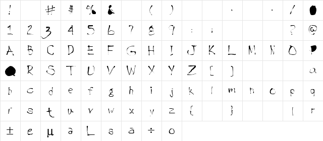 Handwrite Regular  glyph index