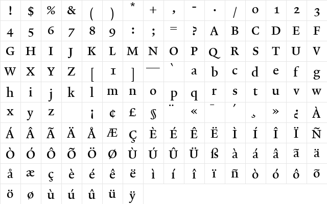 Lexicon No2 Roman B Med  glyph index